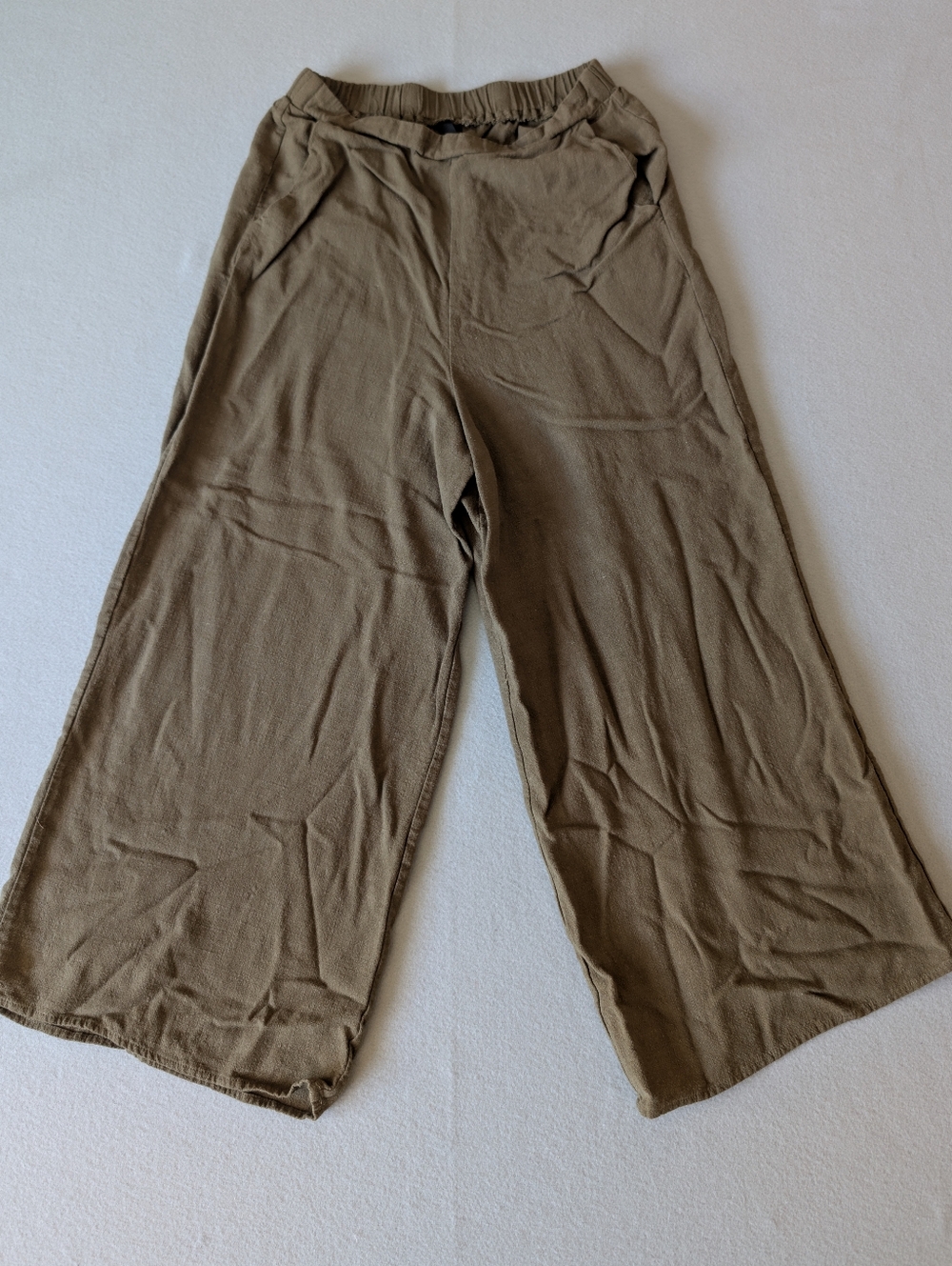 Linen Blend Green Gaucho Capri Cropped Wide Leg Pants High Rise Size S Beach Eco image 7